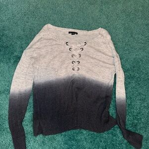 Gray Ombre Lace-Up Sweater